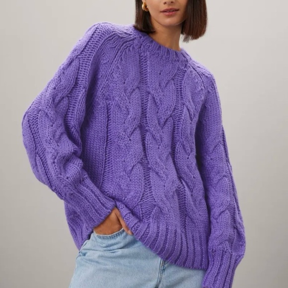 Love, Whit by Whitney Port Sweaters - Love, Whit by Whitney Port Purple Chunky Crew Neck Cable Knit Sweater Size Small